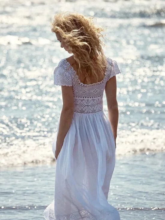 Doen Modeira Dress in Salt‎ White Size Small Crochet Maxi Midi Dress Boho - Picture 15 of 16